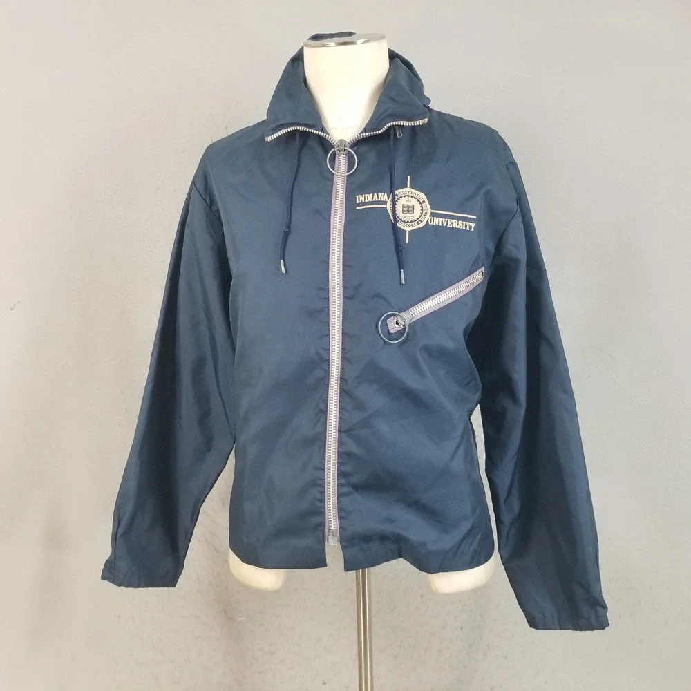 Artex Jacket Mens L Blue Indiana University 70s Vintage Nylon Windbreaker Hooded